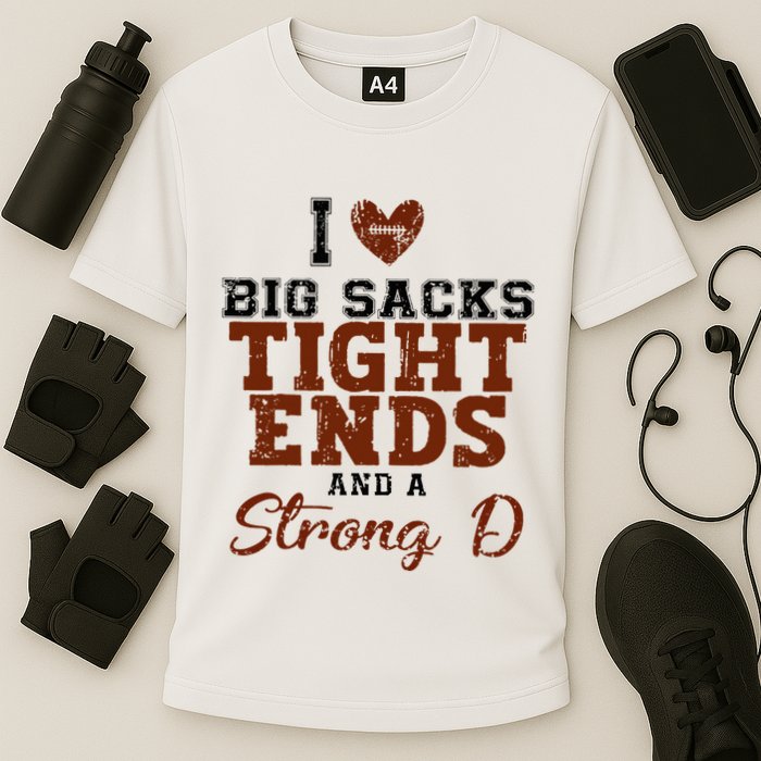I Love Big Sacks Tight Ends And A Strong D Cooling Performance Crew T-Shirt
