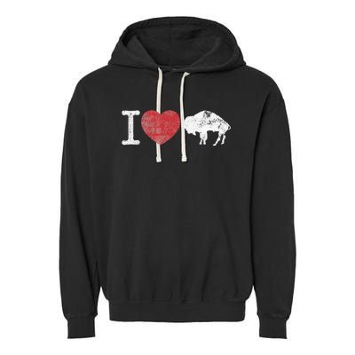 I Love Buffalo Vintage Buffalo With Bison Garment-Dyed Fleece Hoodie