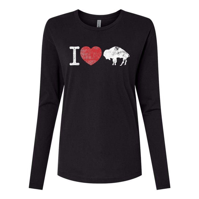 I Love Buffalo Vintage Buffalo With Bison Womens Cotton Relaxed Long Sleeve T-Shirt