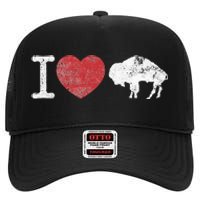 I Love Buffalo Vintage Buffalo With Bison High Crown Mesh Back Trucker Hat