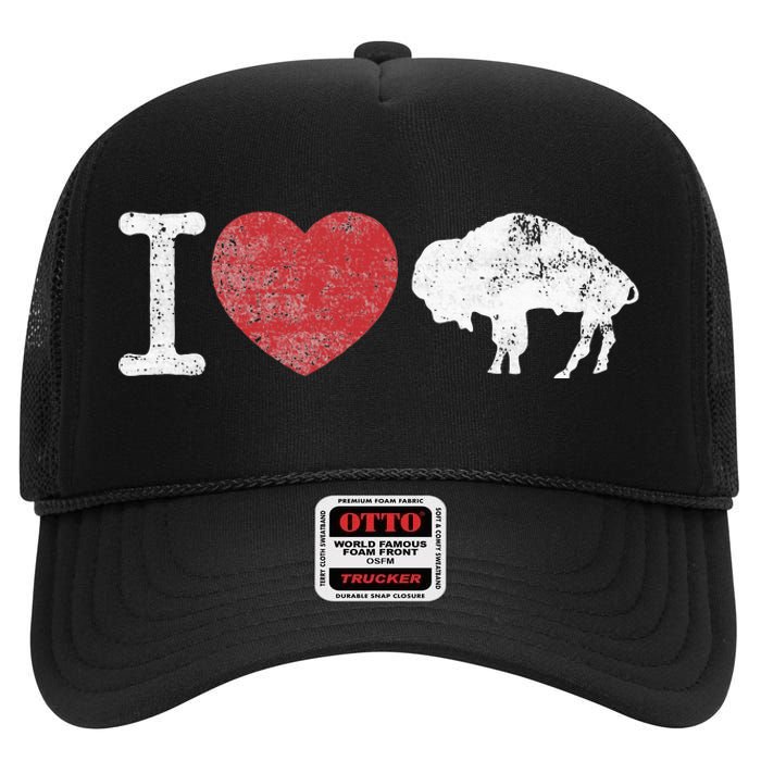 I Love Buffalo Vintage Buffalo With Bison High Crown Mesh Back Trucker Hat