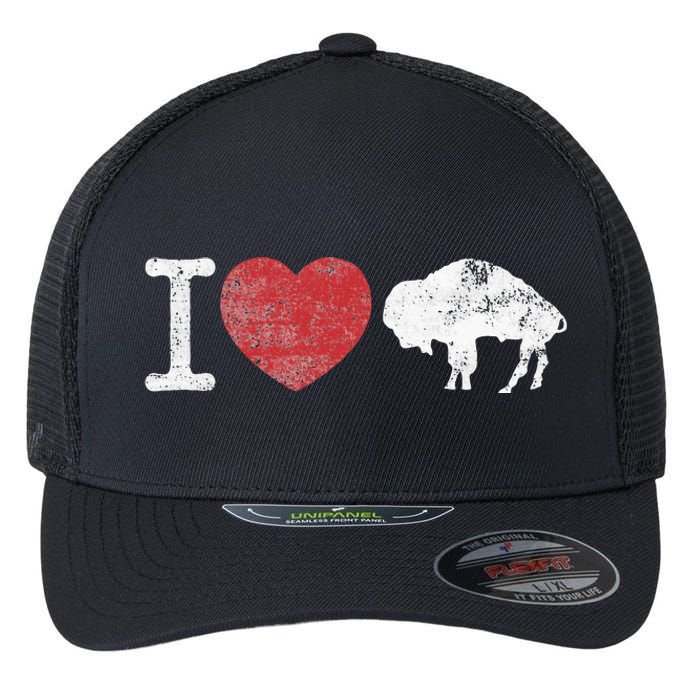 I Love Buffalo Vintage Buffalo With Bison Flexfit Unipanel Trucker Cap