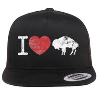 I Love Buffalo Vintage Buffalo With Bison Flat Bill Trucker Hat