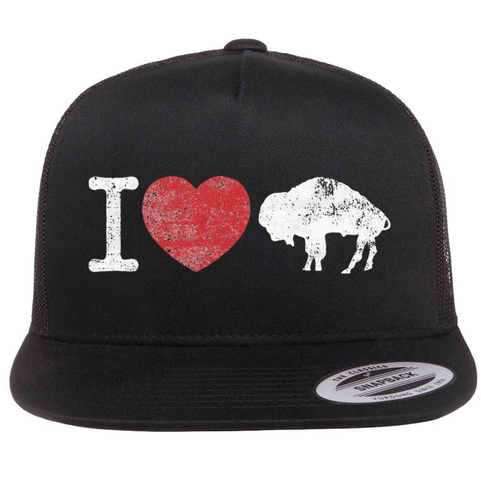 I Love Buffalo Vintage Buffalo With Bison Flat Bill Trucker Hat