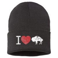 I Love Buffalo Vintage Buffalo With Bison Sustainable Knit Beanie