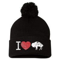 I Love Buffalo Vintage Buffalo With Bison Pom Pom 12in Knit Beanie