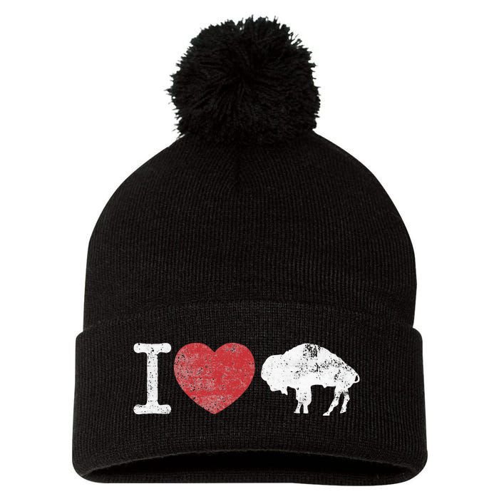 I Love Buffalo Vintage Buffalo With Bison Pom Pom 12in Knit Beanie