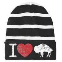 I Love Buffalo Vintage Buffalo With Bison Striped Beanie with Solid Band