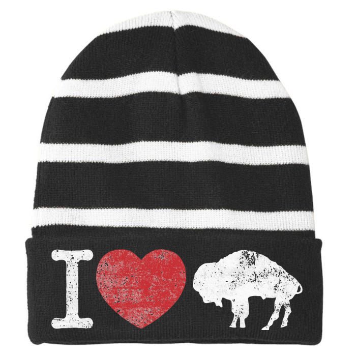 I Love Buffalo Vintage Buffalo With Bison Striped Beanie with Solid Band