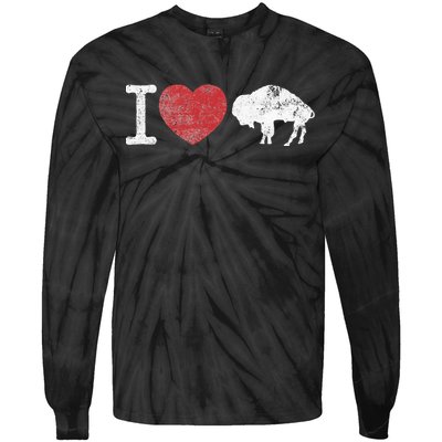 I Love Buffalo Vintage Buffalo With Bison Tie-Dye Long Sleeve Shirt