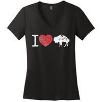 I Love Buffalo Vintage Buffalo With Bison Women's V-Neck T-Shirt