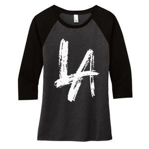 Interlocking La Brush Design Los Angeles California Women's Tri-Blend 3/4-Sleeve Raglan Shirt