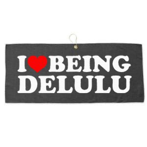 I Love Being Delulu I Heart Being Delulu Red Heart Delulu Large Microfiber Waffle Golf Towel