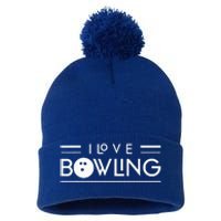 I Love Bowling Pin Hobby Lover Bowler Pom Pom 12in Knit Beanie