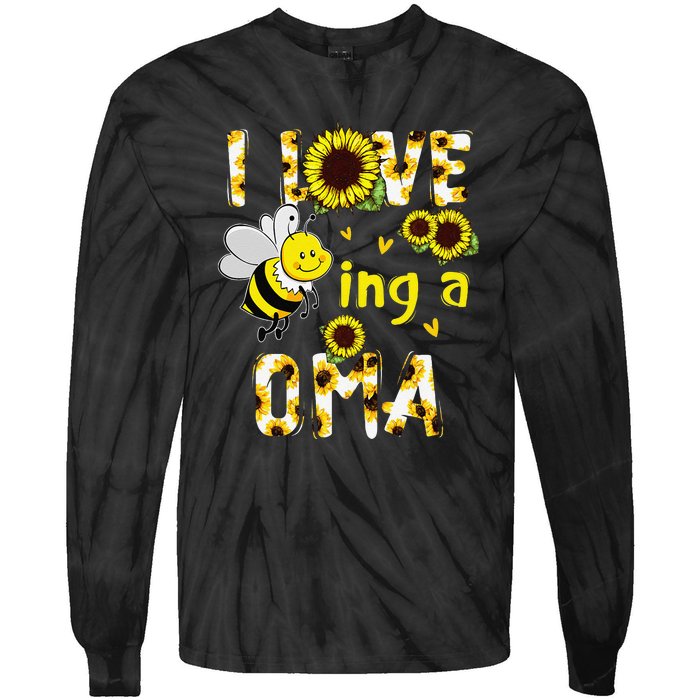 I Love Being A Oma Sunflower Bee Funny Mother's Day Tie-Dye Long Sleeve Shirt