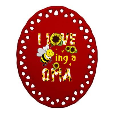 I Love Being A Oma Sunflower Bee Funny Mother's Day Ceramic Oval Ornament