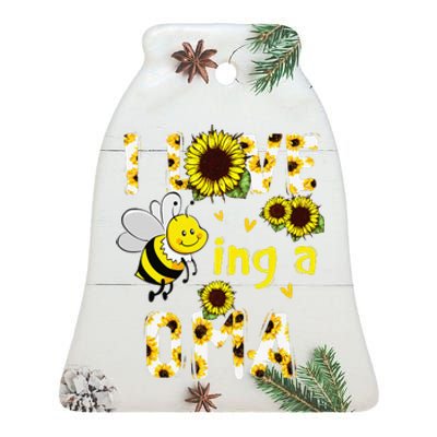 I Love Being A Oma Sunflower Bee Funny Mother's Day Ceramic Bell Ornament