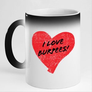 I Love Burpees! Sarcastic Cute Red Heart Workout Gift 11oz Black Color Changing Mug