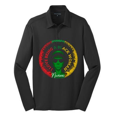 I Love Being A Black Nurse Black History Month Gift Silk Touch Performance Long Sleeve Polo