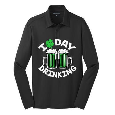 I Love Beer Day funny Drinking St Patricks Day Silk Touch Performance Long Sleeve Polo