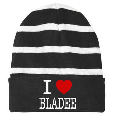 I Love Bladee Striped Beanie with Solid Band