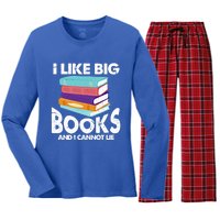 I Like Big Books And I Cannot Lie Funny Bookworm Cool Gift Women's Long Sleeve Flannel Pajama Set 