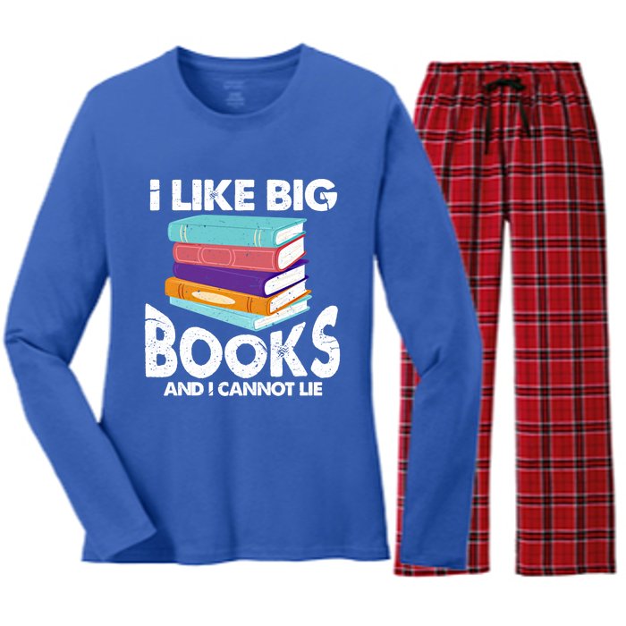 I Like Big Books And I Cannot Lie Funny Bookworm Cool Gift Women's Long Sleeve Flannel Pajama Set 