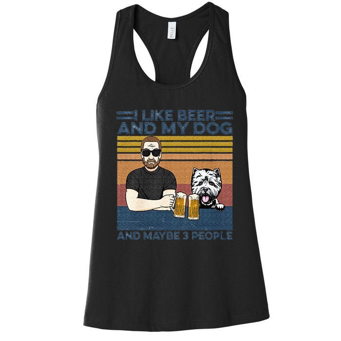 I Like Beer My Dog And Maybe 3 People Funny Dog Lovers Gift Women's Racerback Tank