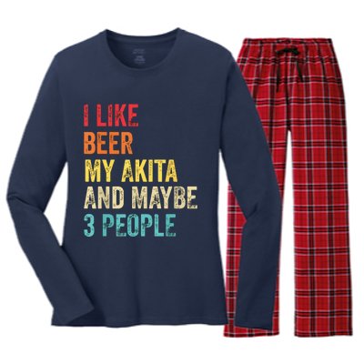 I Like Beer My Akita Maybe 3 People Dog Owner Lover Gifts Women's Long Sleeve Flannel Pajama Set 