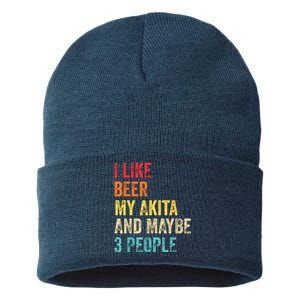 I Like Beer My Akita Maybe 3 People Dog Owner Lover Gifts Sustainable Knit Beanie