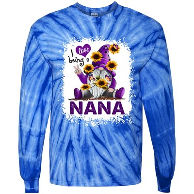 I Love Being A Nana Purple Gnome Cool Gift Tie-Dye Long Sleeve Shirt