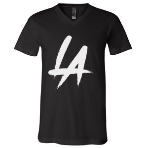 Interlocking La Brush Logo Los Angeles California V-Neck T-Shirt