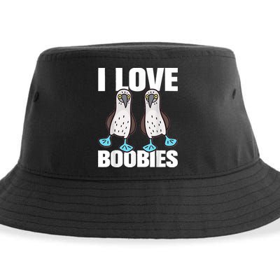 I Love Boobies Blue Footed Boobie Bird Funny Gift For Birdwatchers Sustainable Bucket Hat