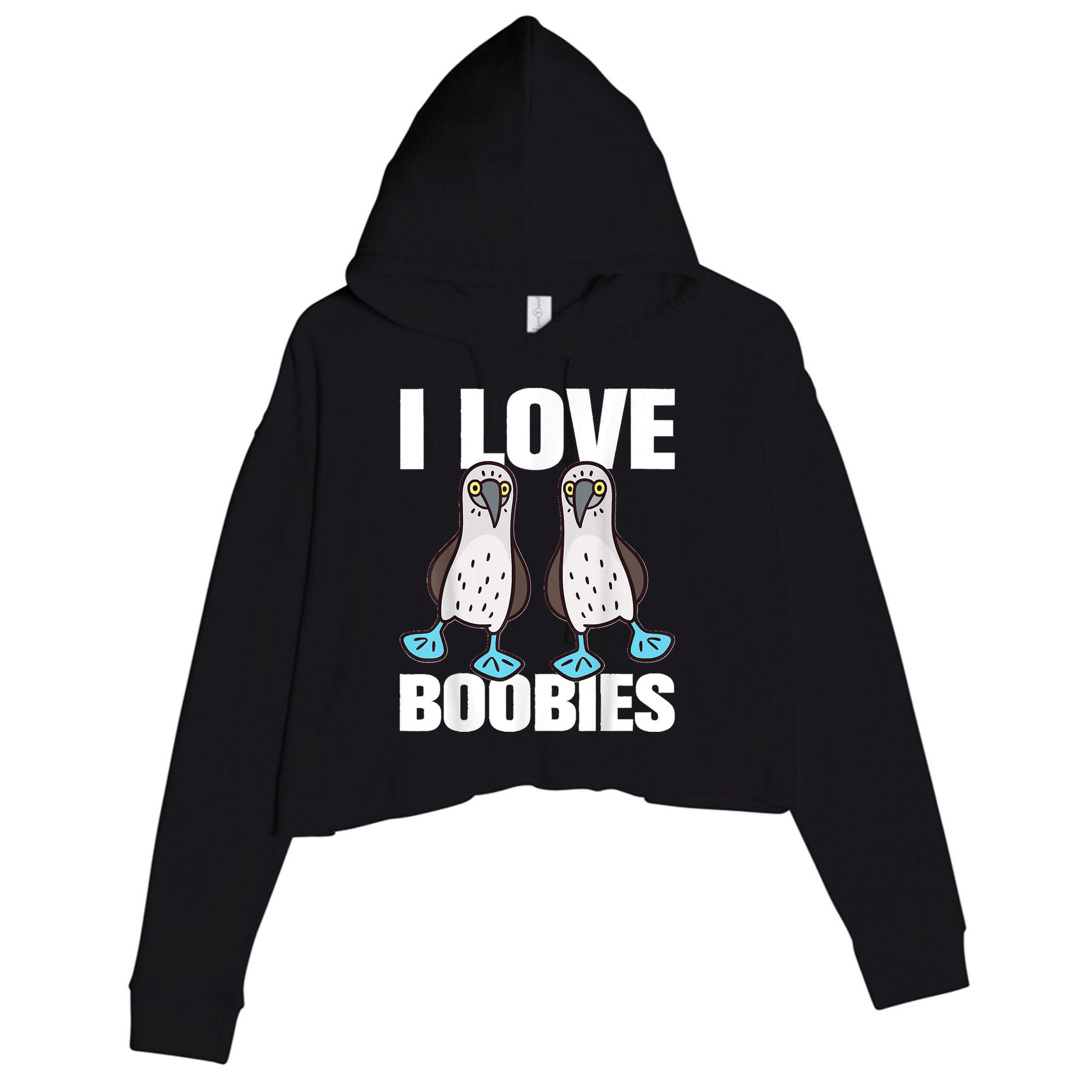 I Love Boobies Blue Footed Boobie Bird Funny Gift For Birdwatchers Crop Fleece Hoodie