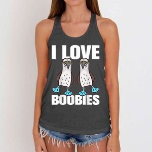 I Love Boobies Blue Footed Boobie Bird Funny Gift For Birdwatchers Women's Knotted Racerback Tank