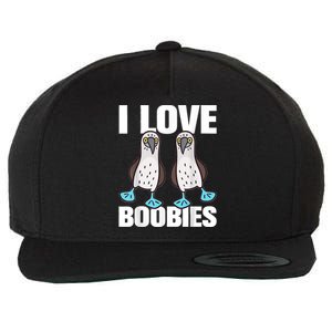 I Love Boobies Blue Footed Boobie Bird Funny Gift For Birdwatchers Wool Snapback Cap