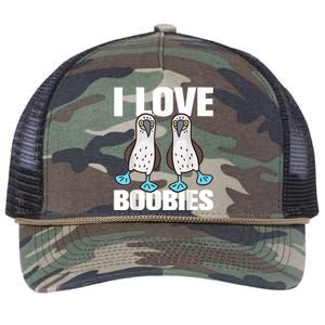 I Love Boobies Blue Footed Boobie Bird Funny Gift For Birdwatchers Retro Rope Trucker Hat Cap