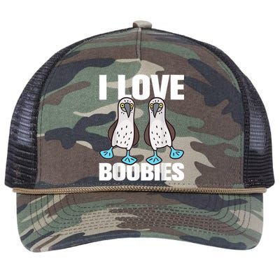 I Love Boobies Blue Footed Boobie Bird Funny Gift For Birdwatchers Retro Rope Trucker Hat Cap