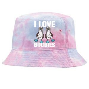 I Love Boobies Blue Footed Boobie Bird Funny Gift For Birdwatchers Tie-Dyed Bucket Hat