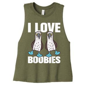 I Love Boobies Blue Footed Boobie Bird Funny Gift For Birdwatchers Women's Racerback Cropped Tank