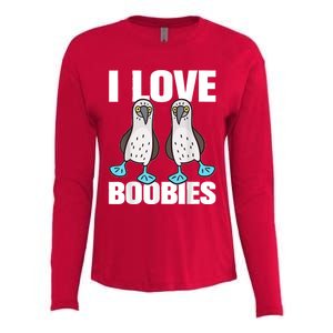 I Love Boobies Blue Footed Boobie Bird Funny Gift For Birdwatchers Womens Cotton Relaxed Long Sleeve T-Shirt