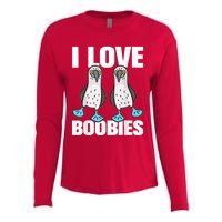 I Love Boobies Blue Footed Boobie Bird Funny Gift For Birdwatchers Womens Cotton Relaxed Long Sleeve T-Shirt