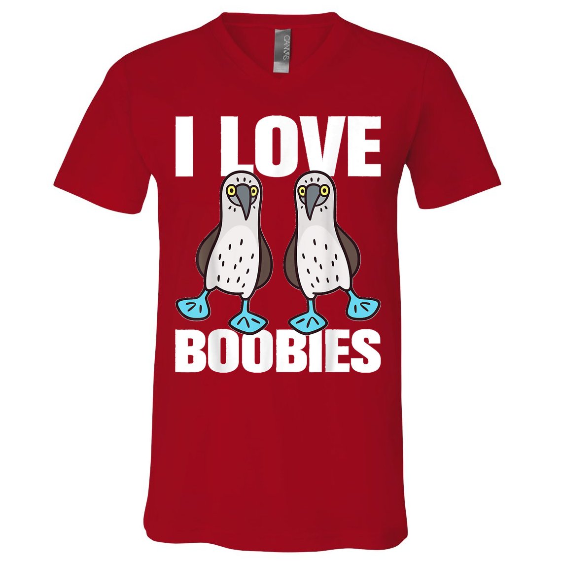 I Love Boobies Blue Footed Boobie Bird Funny Gift For Birdwatchers V-Neck T-Shirt