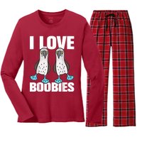 I Love Boobies Blue Footed Boobie Bird Funny Gift For Birdwatchers Women's Long Sleeve Flannel Pajama Set 