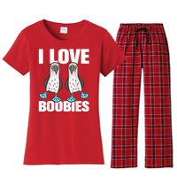 I Love Boobies Blue Footed Boobie Bird Funny Gift For Birdwatchers Women's Flannel Pajama Set