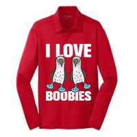 I Love Boobies Blue Footed Boobie Bird Funny Gift For Birdwatchers Silk Touch Performance Long Sleeve Polo