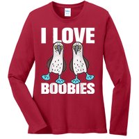 I Love Boobies Blue Footed Boobie Bird Funny Gift For Birdwatchers Ladies Long Sleeve Shirt