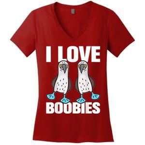 I Love Boobies Blue Footed Boobie Bird Funny Gift For Birdwatchers Women's V-Neck T-Shirt