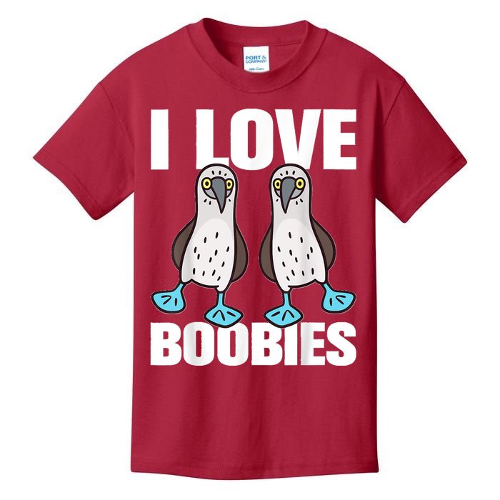 I Love Boobies Blue Footed Boobie Bird Funny Gift For Birdwatchers Kids T-Shirt