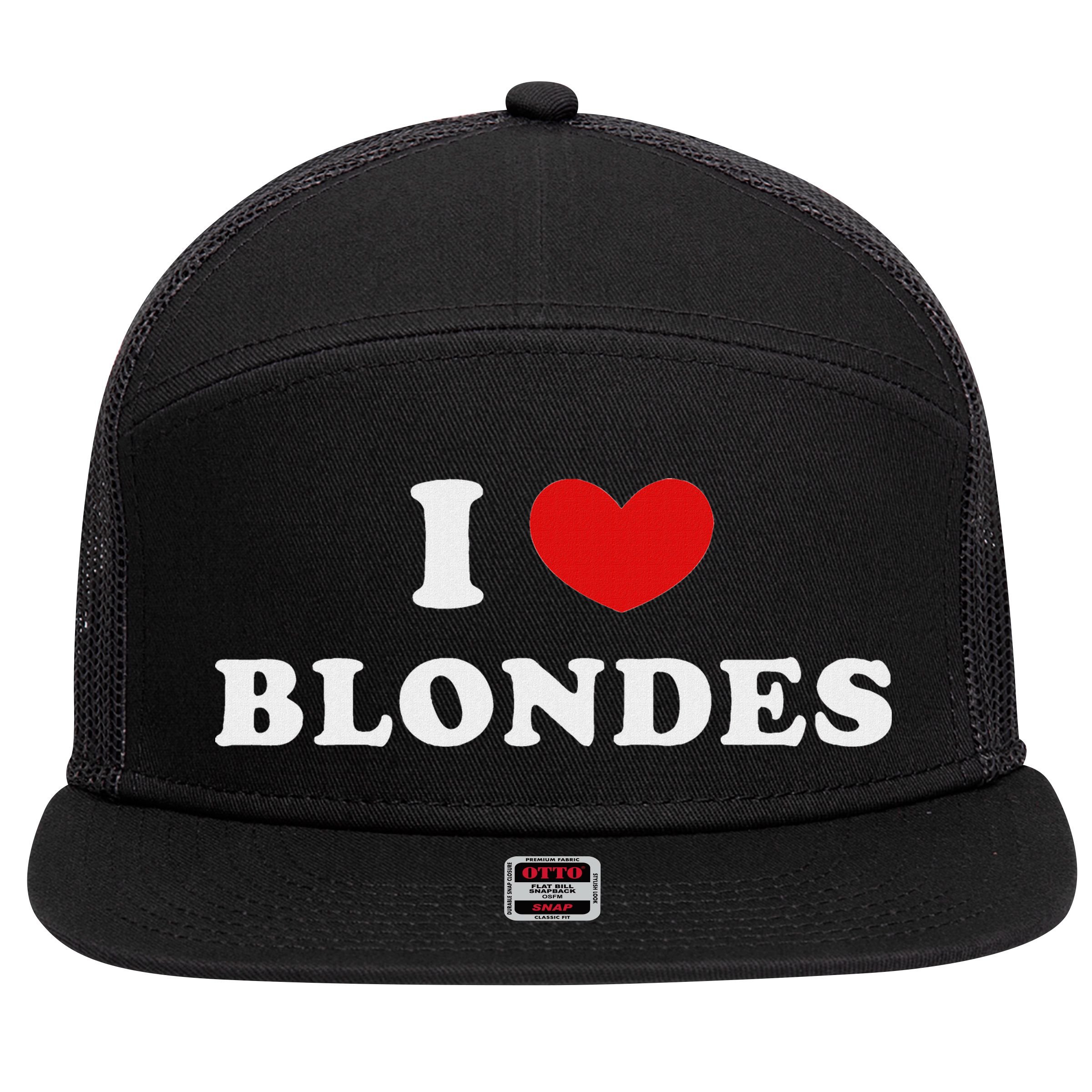 I Love Blondes I Heart Blondes 7 Panel Mesh Trucker Snapback Hat